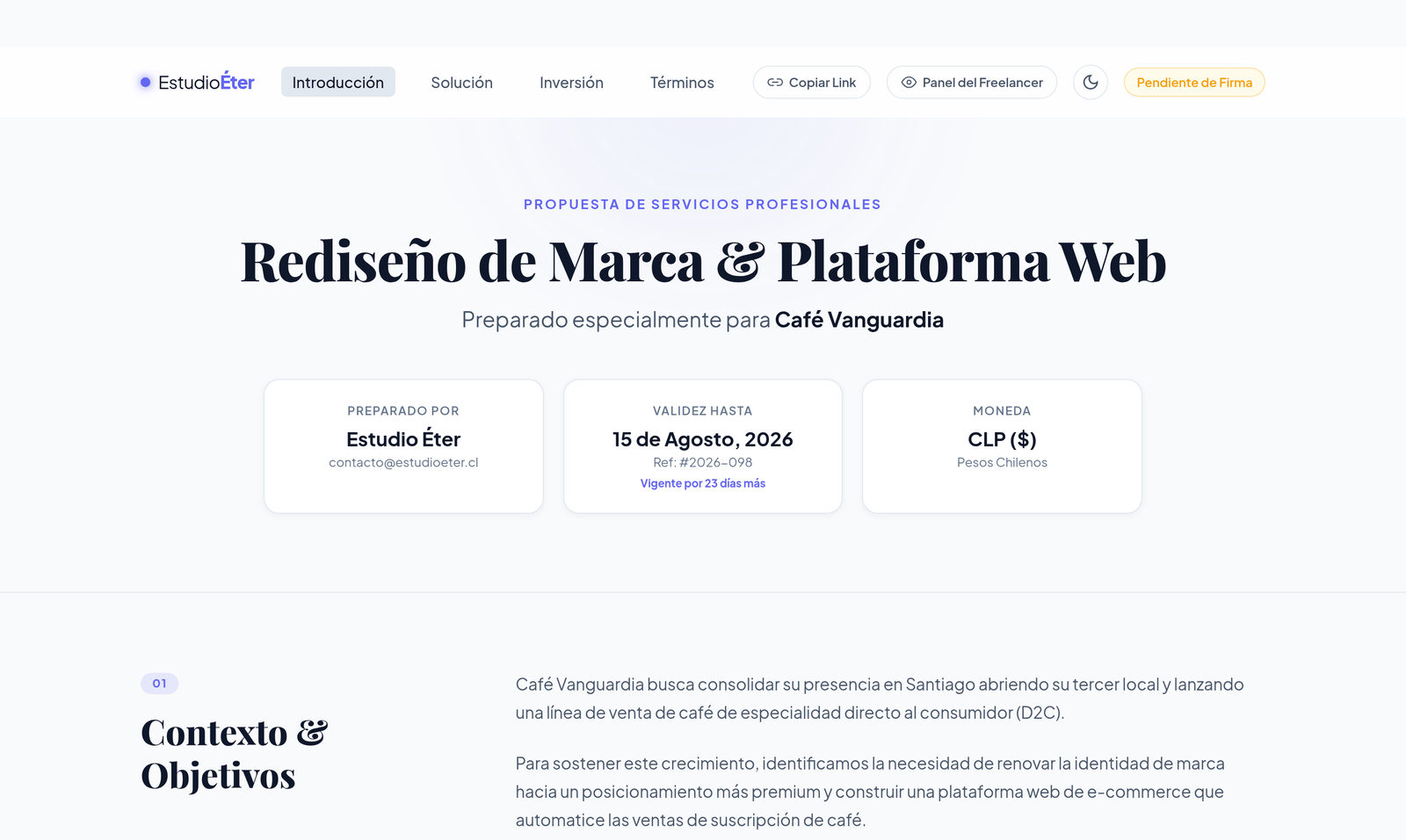 Ejemplo de cotización para agencia web