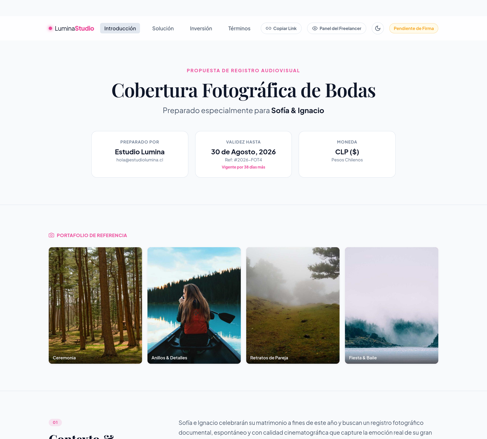 Ejemplo de cotización para fotografía de portafolio
